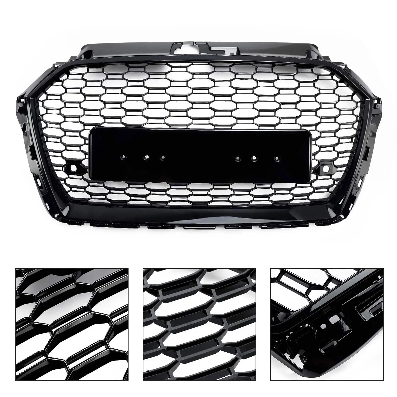 Parrilla tipo RS3 de panal en Negro Brillo para Audi A3/S3 8V (2016-2020)
