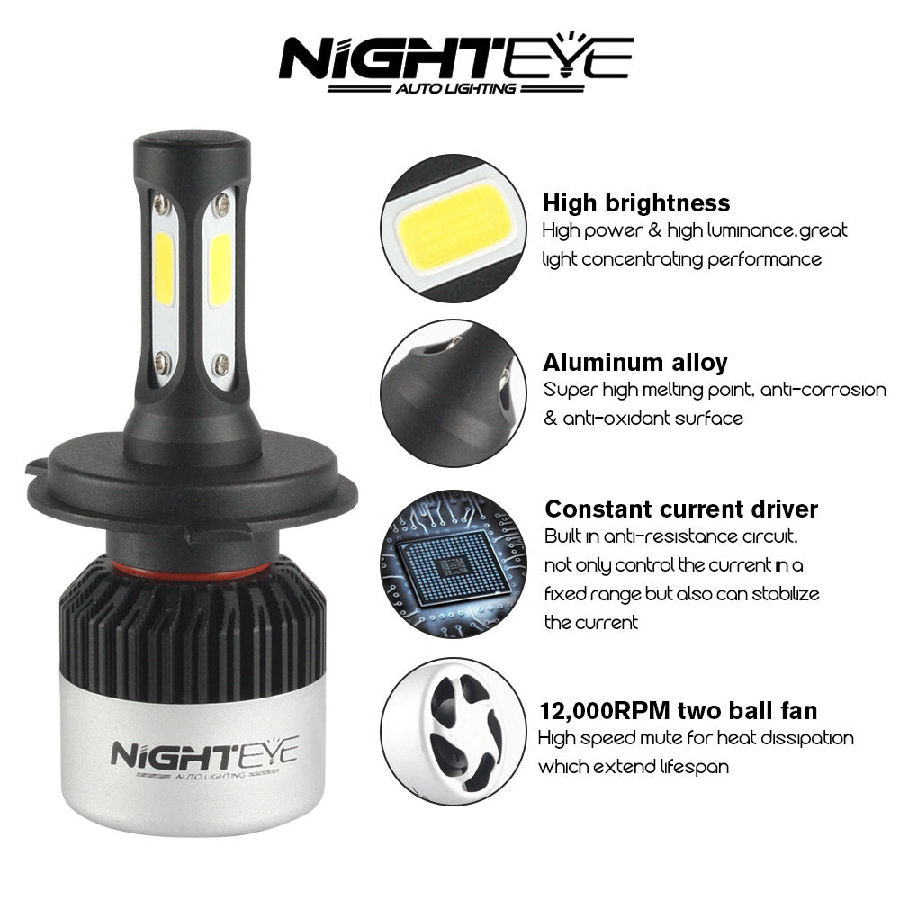 NIGHT EYE 6500K 72W Bombillas LED brillantes para faros delanteros (H7/H4/H8/H9/H11/HB3 9005/HB4 9006)